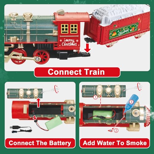 Electric Christmas Train Set with Lights and Sounds for Kids Y77468