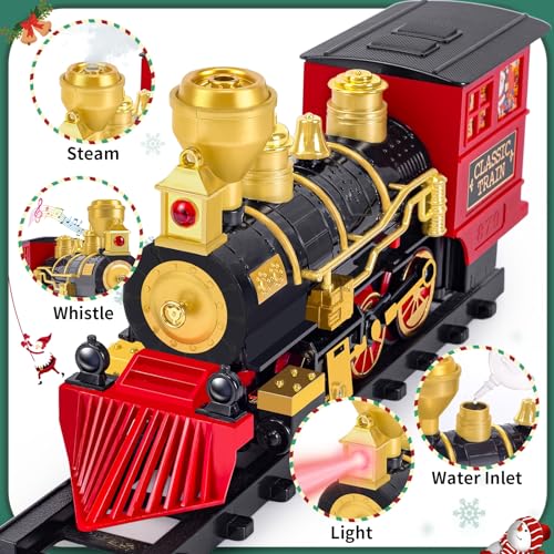 Letapapa Train Set with Steam Locomotive, Tracks, Lights & Sound for Kids A3170