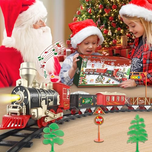 JUQU Christmas Train Set for Kids Ages 3-8, Battery Operated with Lights and Sounds R49536
