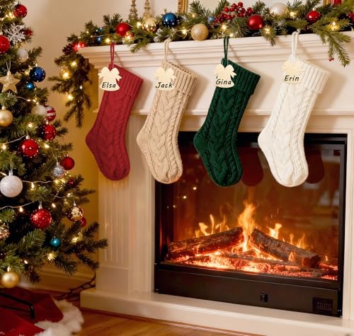 Bone Shaped Dog Christmas Stockings 3 Pack Cable Knit with Name Tag X7669