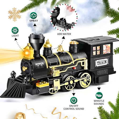 Kids Train Set with Steam Locomotive, Sounds & Lights for Boys Girls Ages 3-8 N4969