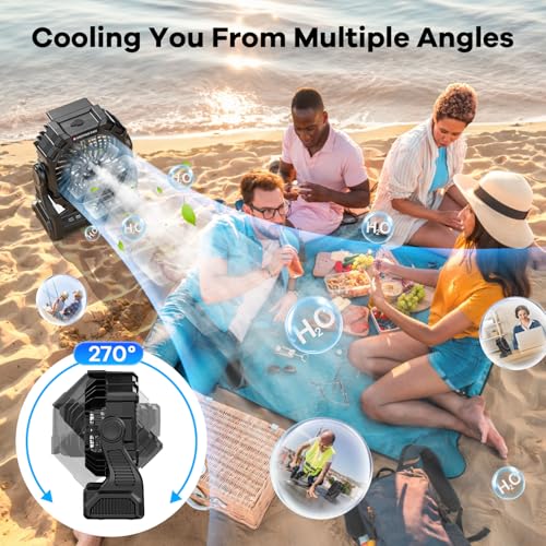 Portable Misting Fan with RGB Lantern, 30000 mAh Rechargeable Camping Fan I36923
