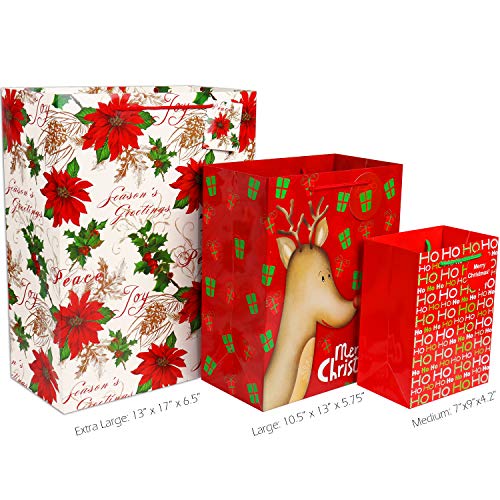 FZOPO Christmas Gift Bags Bulk Set with Handles Assorted Sizes W231