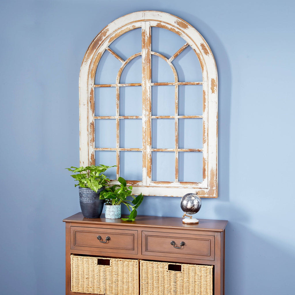 Decmode Arched Window Wood Wall Decor White P2070