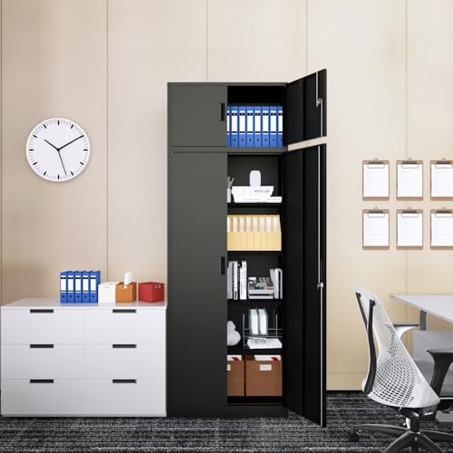 Metal Storage Cabinet 71" White Locking Steel Cabinet with 2 Doors and 5 Shelves U4003
