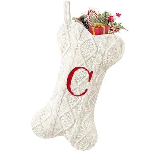 Malier Dog Christmas Stocking with Initials, Letter B, White Large Bone Shape M71542