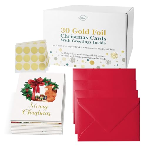 Dessie 30 Unique Christmas Cards with Envelopes and Gold Sealing Stickers B61775