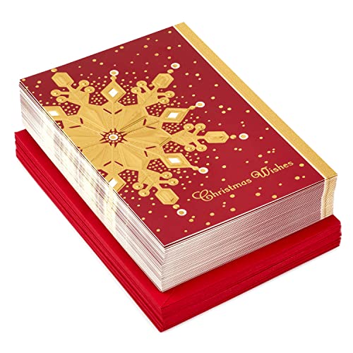 Hallmark Boxed Holiday Cards, Red and Gold Snowflake, 40 Cards with Envelopes E355