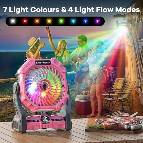 Portable Misting Fan with RGB Lantern, 30000 mAh Rechargeable Camping Fan I36923