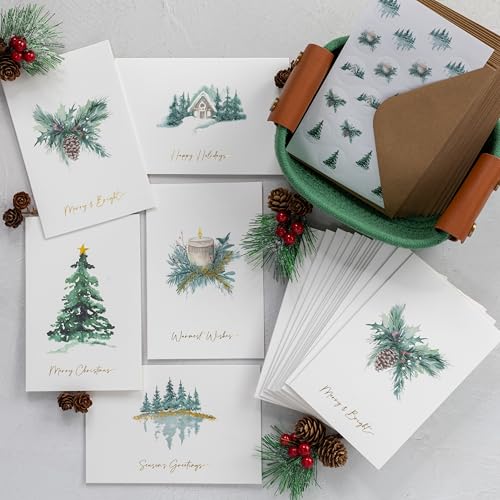 ZICOTO Christmas Cards Set of 20 with Watercolor Designs, Envelopes, Stickers and Storage Box J92706