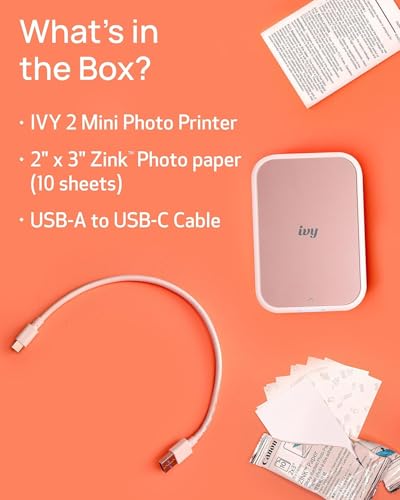 Canon Ivy 2 Mini Photo Printer (Blush Pink) with Bluetooth, Zink Sticky-Back Prints, Case & USB Cable L651