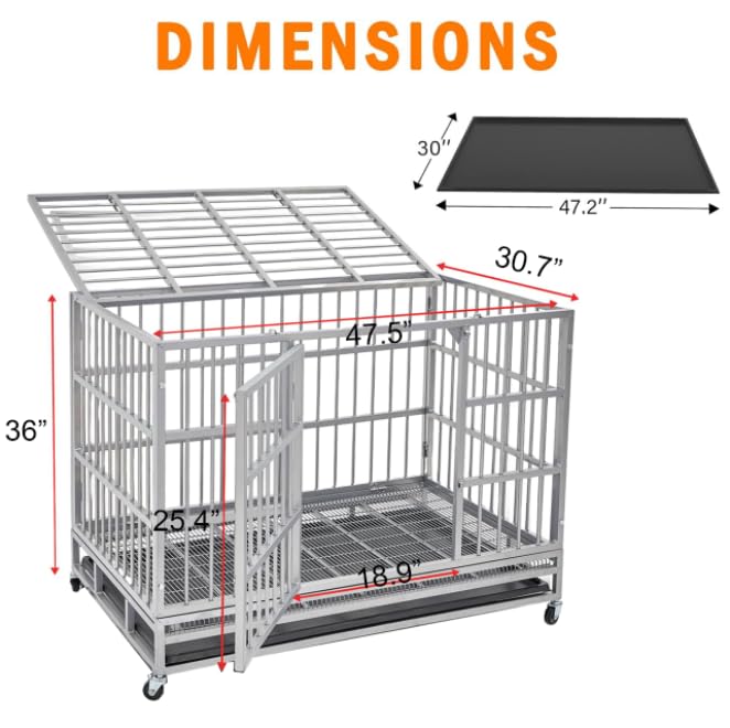 Heavy Duty Dog Crate Cage Kennel for Large Dogs with Removable Trays and Wheels J3652