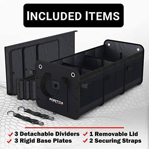 Fortem Car Trunk Organizer, Foldable, Waterproof, 3 Compartments, Black G9953