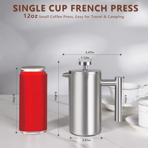12 OZ Stainless Steel French Press Coffee Maker for Camping Travel U99491
