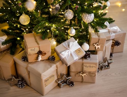 Natural Kraft Christmas Gift Tag Stickers 2x3 Inch 100 Pack W246