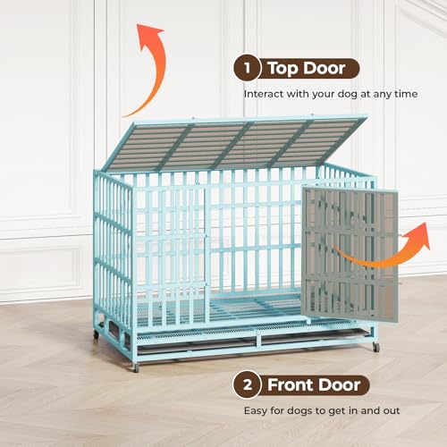 48 Inch Heavy Duty Dog Crate for Large Dogs, Double Door Steel Cage with Removable Tray L544488