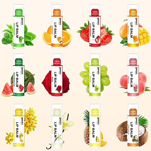 DMSKY Natural Lip Balm Bulk 36 Pack with Vitamin E and Coconut Oil, 12 Flavors L77674