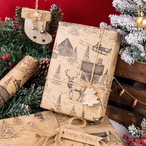 RUSPEPA Christmas Wrapping Paper Jumbo Roll Kraft Paper, Christmas Tree Design, 30 in x 100 ft U53088