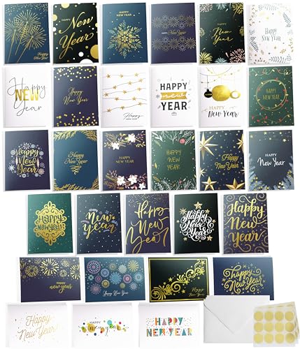 Dessie 30 Unique Christmas Cards with Envelopes and Gold Sealing Stickers B61775