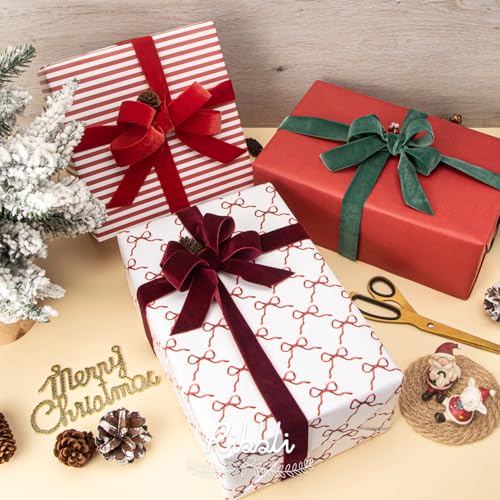 Ribbli Christmas Wrapping Paper Kraft 6 Rolls Red and Green Holiday Assortment 17in x 120in B7897