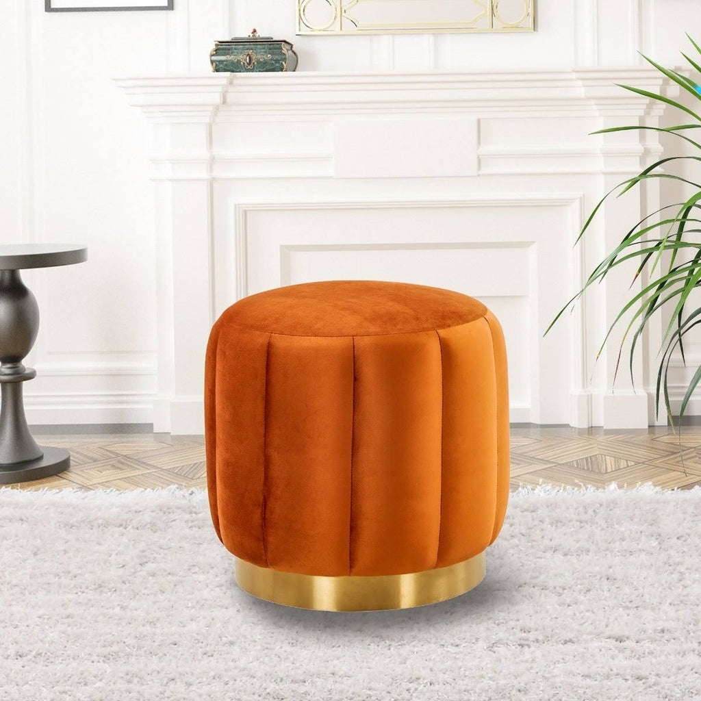 LeisureMod Franklin Round Velvet Ottoman Footrest with Gold Base M946
