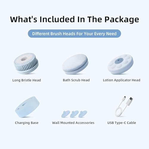 Electric Body Brush Back Scrubber for Shower, Waterproof Dual Handle with 3 Heads X695155