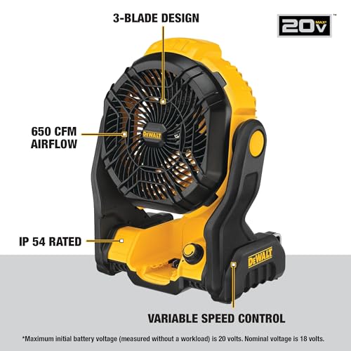DEWALT 20V MAX Cordless Jobsite Fan, Bare Tool Only L158063
