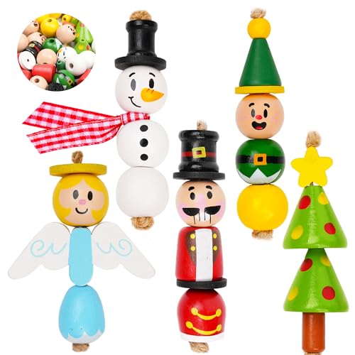 JOYIN 202 Pcs Christmas Wooden Beads Craft Kit, DIY Ornaments for Kids Q47641