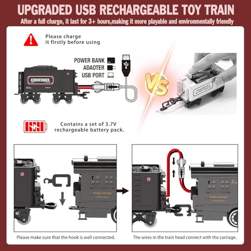 Electric Train Set for Kids with Steam Locomotive, Light & Sounds S601002