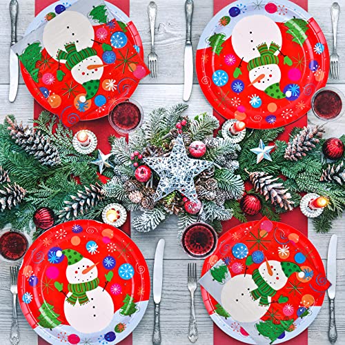 Gatherfun Christmas Snowman Paper Dinner Plates and Napkins, Serve 50 V8502
