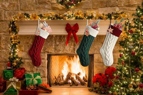 Bone Shaped Dog Christmas Stockings 3 Pack Cable Knit with Name Tag X7669