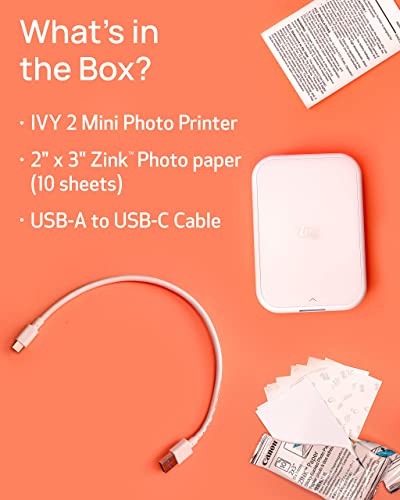 Canon Ivy 2 Mini Photo Printer, Sticky-Back Prints, Pure White I989653