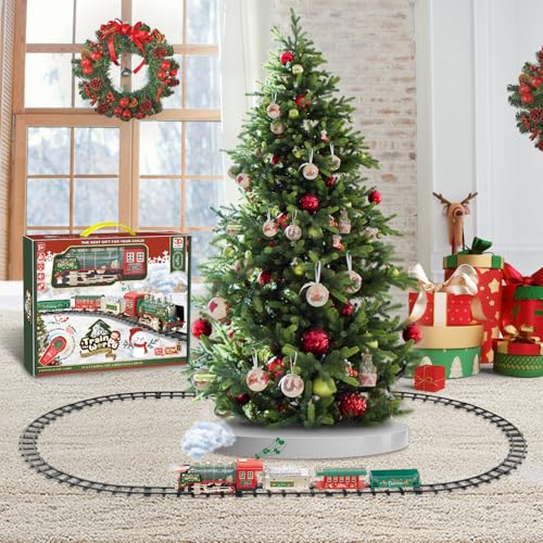 JUQU Christmas Train Set for Kids Ages 3-8 Remote Control Steam Locomotive with Tracks C947409