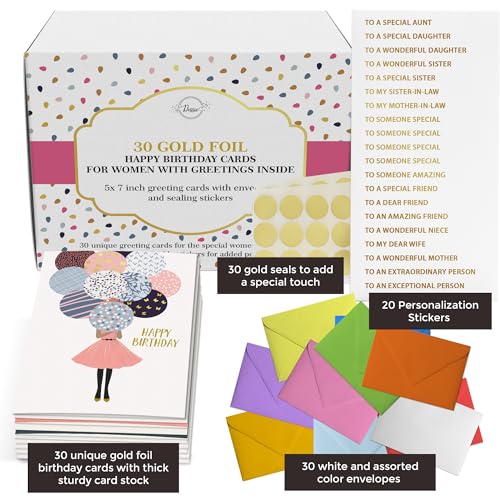 Dessie 30 Unique Christmas Cards with Envelopes and Gold Sealing Stickers B61775