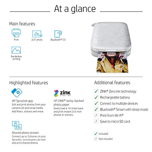 HP Sprocket Portable 2x3 Instant Photo Printer (Luna Pearl) A89391