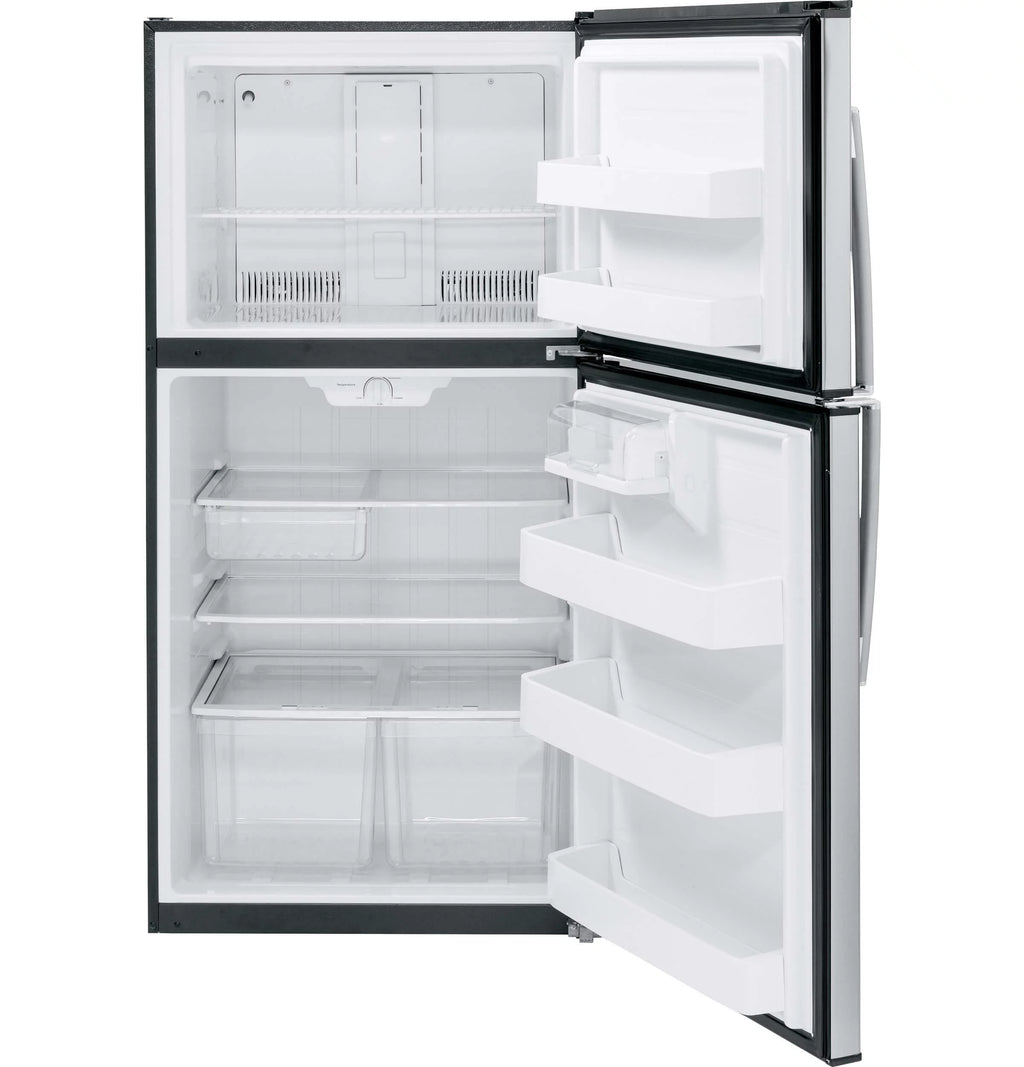 GE Appliances 33 Inch Freestanding Top Freezer Refrigerator Stainless Steel D980