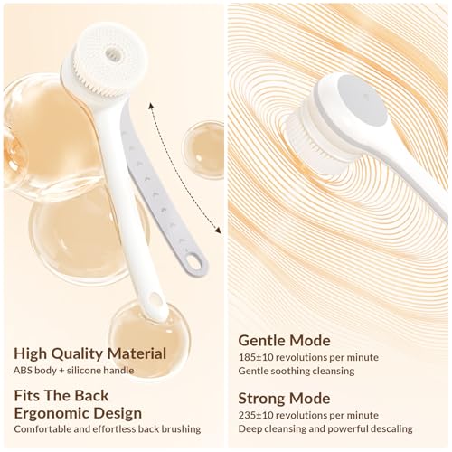 Electric Body Brush Back Scrubber for Shower, Waterproof Dual Handle with 3 Heads X695155