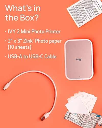 Canon Ivy 2 Mini Photo Printer, Sticky-Back Prints, Pure White I989653
