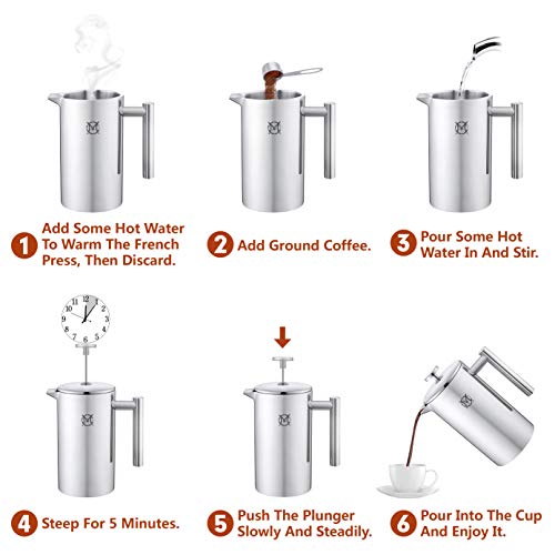 French Press Coffee Maker 350ML Stainless Steel Thermal H244884