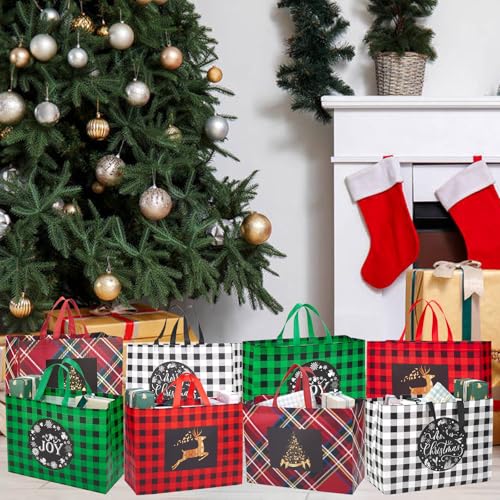 24 Pack Christmas Gift Bags Assorted Sizes with Handle, Non-Woven Reusable Tote I711017