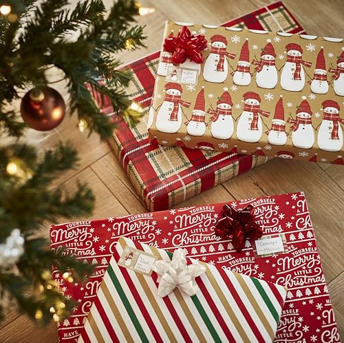 American Greetings Christmas Wrapping Paper Set, Red and Tan Brown, 120 sq ft, 4 Rolls R967653