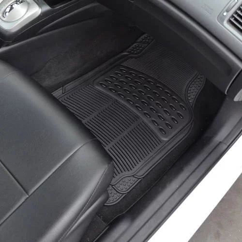 BDK Front Car Rubber Floor Mats 2-Piece Black Beige Gray Heavy Duty V735