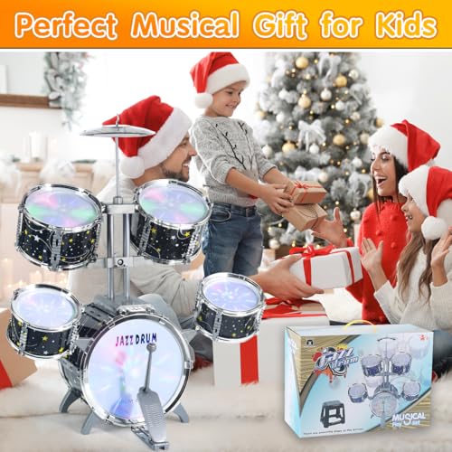 Kids Drum Set for Toddlers 1-3, Jazz Drum Toy with Lights, Percussion Kit for Boys Girls K90721