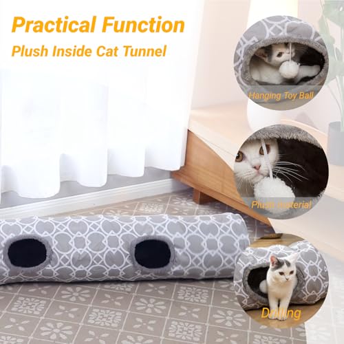 LUCKITTY Geometric Cat Tunnel with Plush Inside, Collapsible with Balls D91078