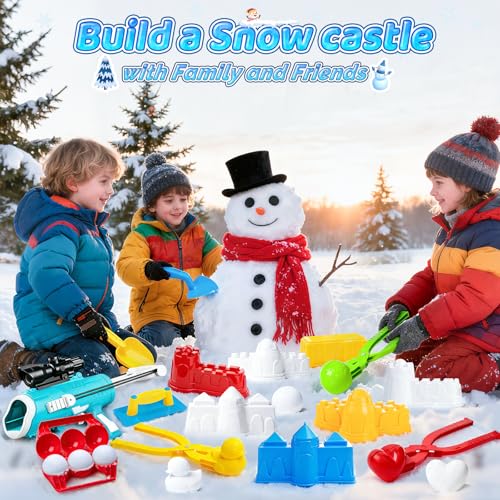 DISHIO Snowball Maker Kit with Blaster Launcher, Duck Clips, Molds, Shovel & Carry Bag G9242