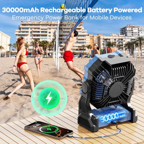 Portable Misting Fan with RGB Lantern, 30000 mAh Rechargeable Camping Fan I36923