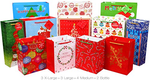 FZOPO Christmas Gift Bags Bulk Set with Handles Assorted Sizes W231