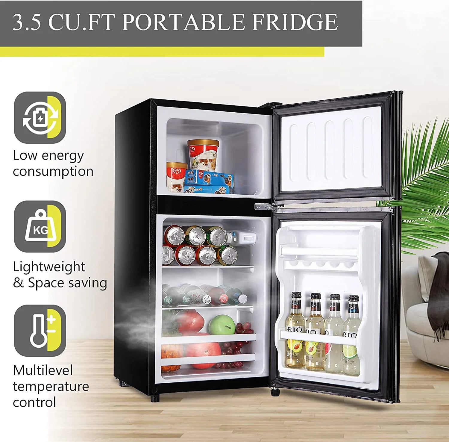 GGTB 3.2 Cu ft Two Door Mini Fridge with Freezer, Black Y16857