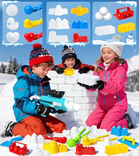 DISHIO Snowball Maker Kit with Blaster Launcher, Duck Clips, Molds, Shovel & Carry Bag G9242