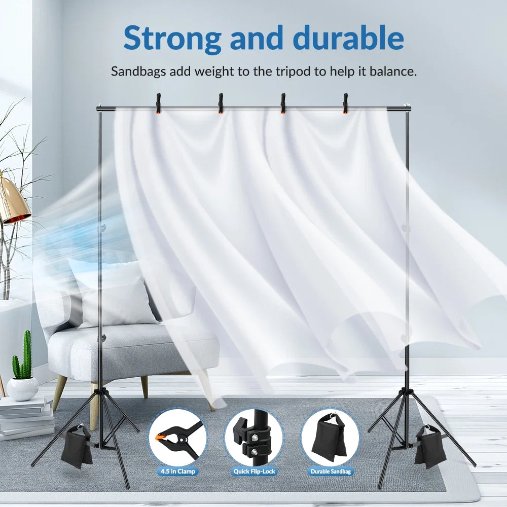 10ft Adjustable Background Support Stand with Clamps and Sandbags for Photography Studio B82116